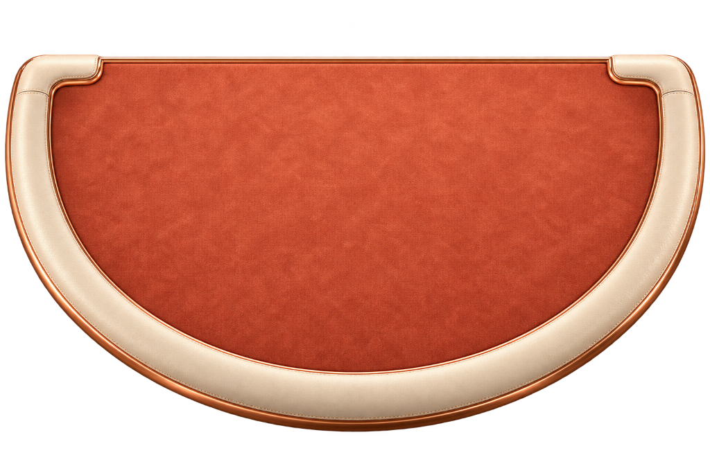 Coral felt blackjack table with an ivory leather rim